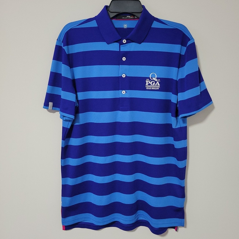 RLX Ralph Lauren Polo Shirt Mens M Blue Stripe PGA Championship Golf